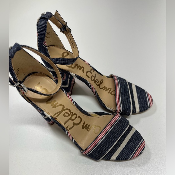 Sam Edelman Yaro Block Heels in Susie Stripe denim Red White and Blue NEW Size 5 - Picture 11 of 11